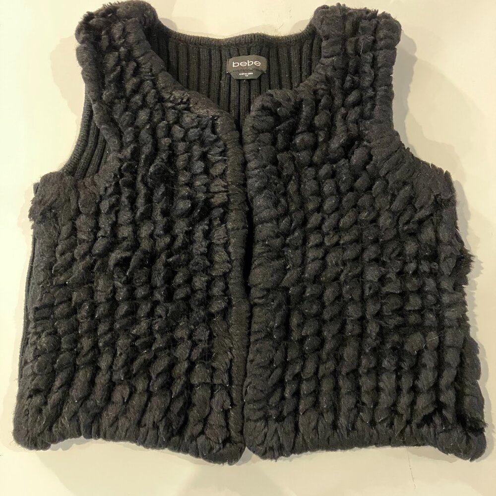 Bebe Chunky Cable Knit Open Front Sweater Vest XS Chest 33" Length 17"